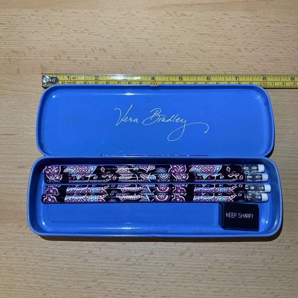 VERA BRADLEY Pencil Tin Alpine Floral Set of 4 Pencils Sharpener School Office